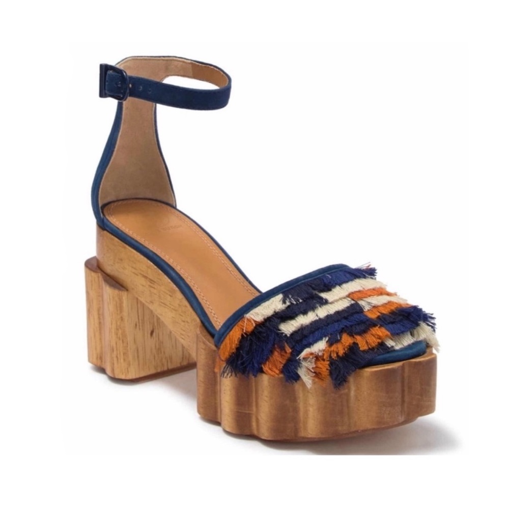 Tory Burch Blue and Orange Platform Shoes with Chunky Heel